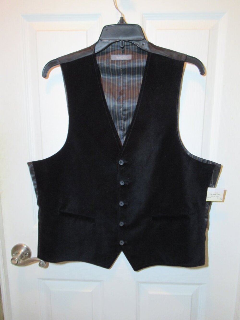 Men's Black Velvet Velour Vest Formal Waiscoat NWT Size Large Madison Poly Suede